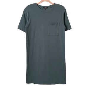 Quince Shirt Dress Womens Small Teal Blue Mini Pocket Short Sleeve Quiet Luxury